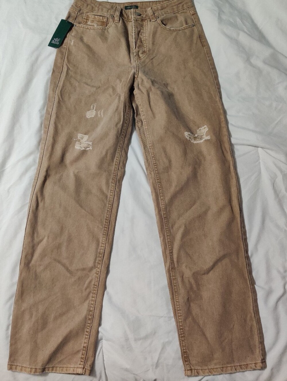 Wild Fable Women's Size 4 Khaki Straight Leg Jean High Rise Distressed New Tan